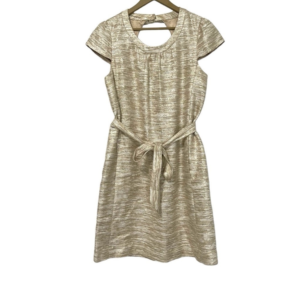 Kate Spade Gold Metallic Look For The Silver Lining Waist Tie Mini Dress Size 8